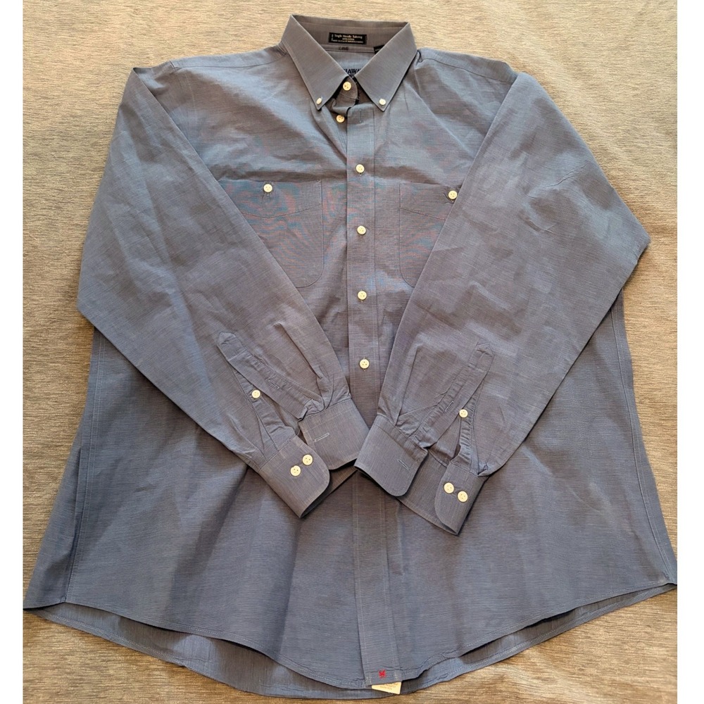 Hathaway Mens Blue End-on-End Cotton Button Down Long Sleeve Shirt Large